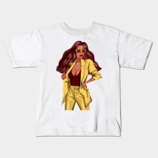 Woman in yellow jacket Kids T-Shirt